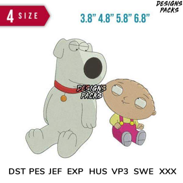Brian and Stewie Griffin embroidery design in 4 sizes, compatible with DST PES JEF formats