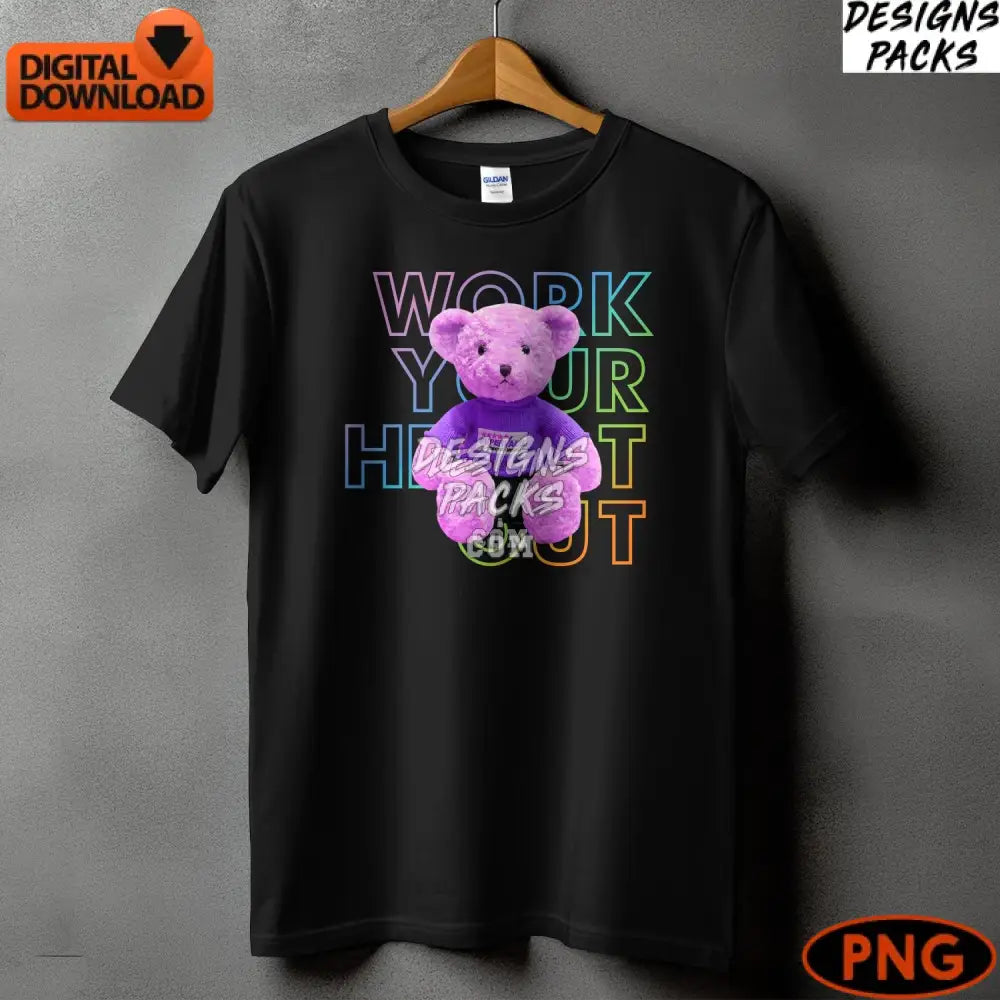 Bright Purple Teddy Bear Digital Art Work Your Heart Out Quote Instant Download Png