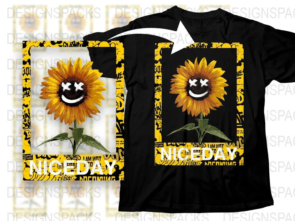 Bright Smiling Sunflower Graphic Design Png Digital Download