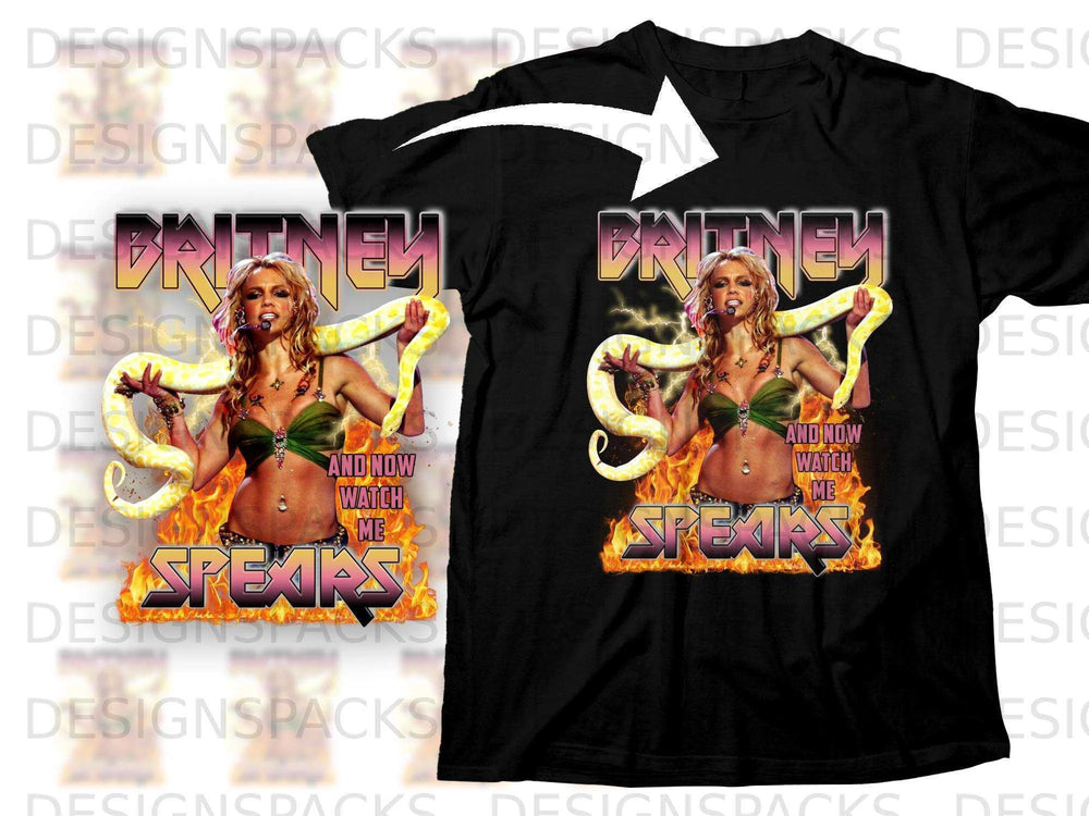 Britney Spears "And Now Watch Me" album art with snake, on a black t-shirt.