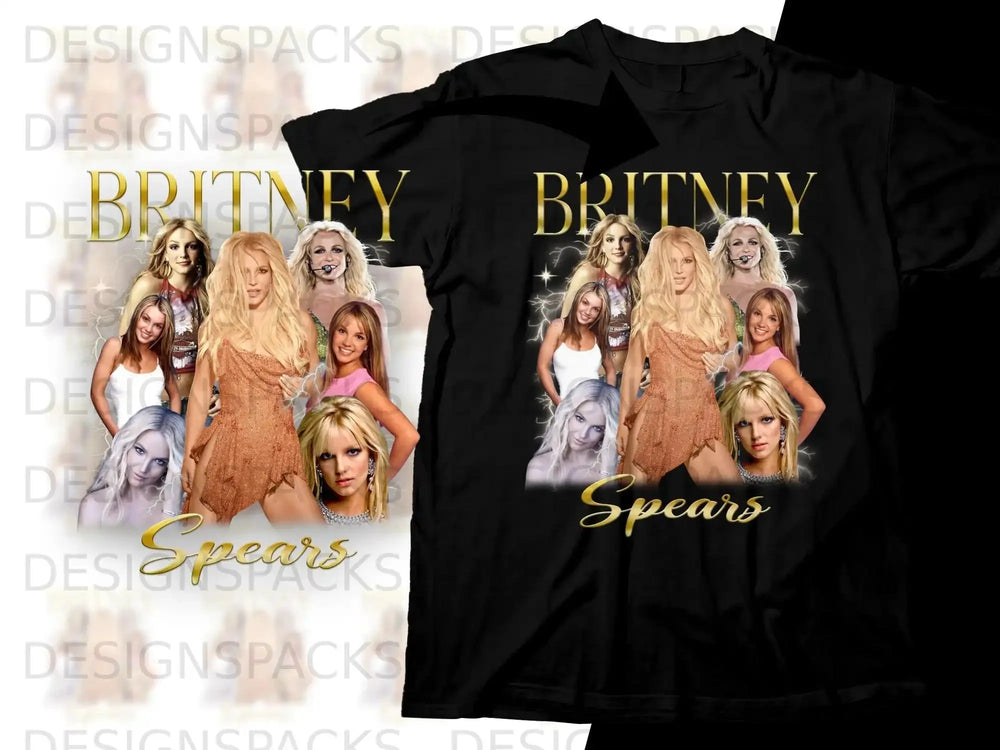 Britney Spears collage on black t-shirt with "Britney Spears" text.