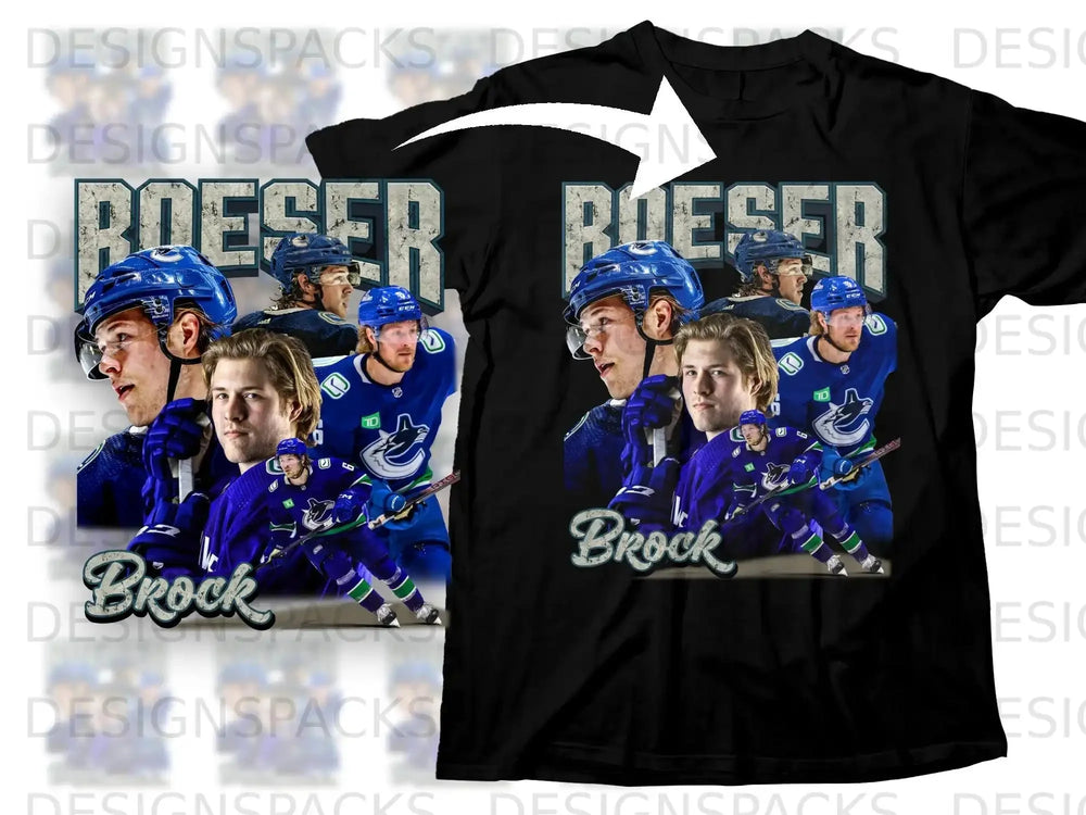 Black t-shirt with "Brock Roeser" graphic featuring player and team logo.