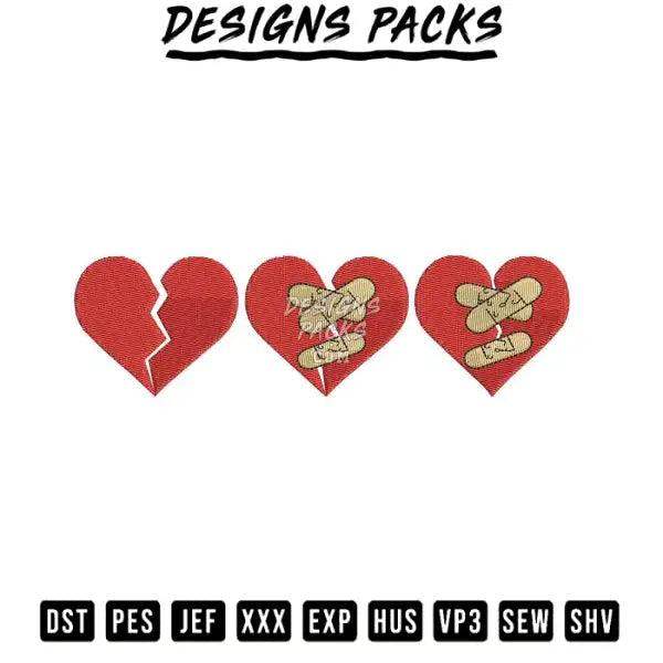 Broken heart Embroidery Design 3.8" 4.8" 5.8" 6.8
