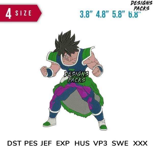 Dragon Ball Z Broly embroidery design in multiple sizes, print-ready formats for DTG and DTF