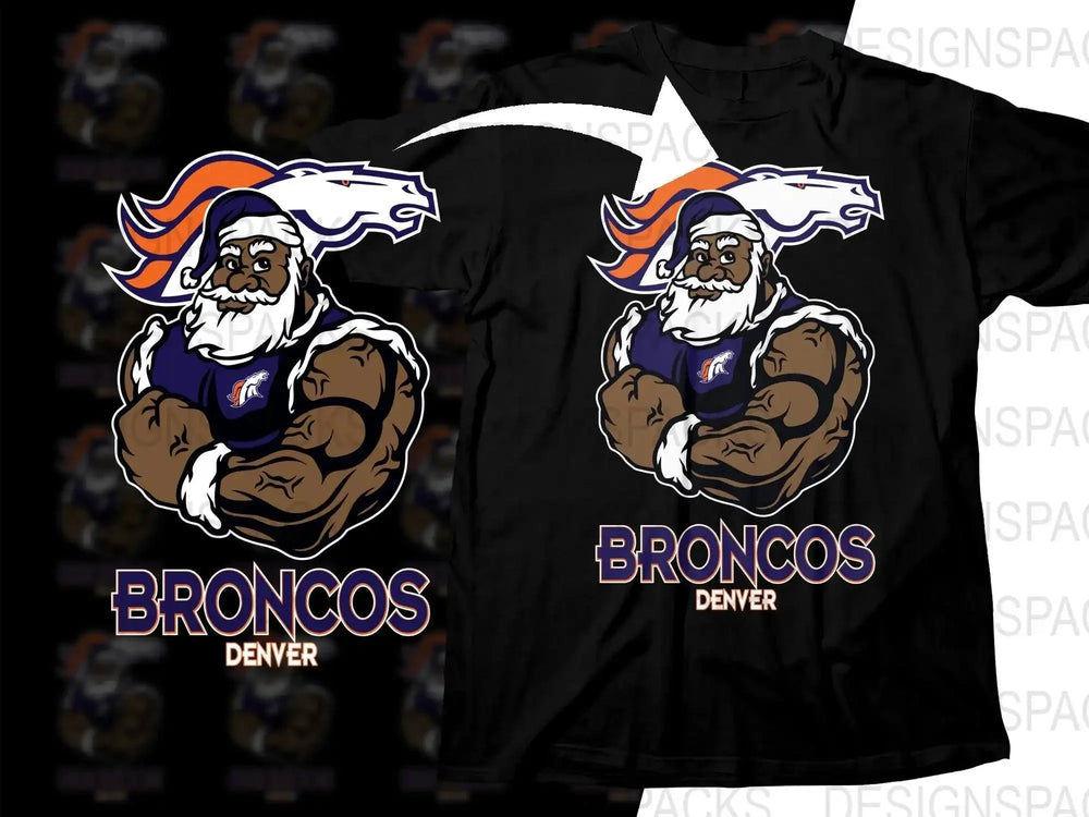 Broncos Denver Black Santa Christmas Football Png Digital Download