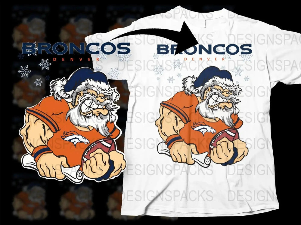 broncos denver Team Christmas Football Santa Png Digital Download