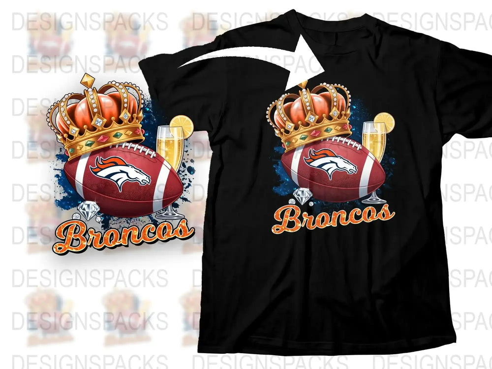 Denver Broncos T-Shirt, Crown and Football Graphic, Sports Fan Apparel, Black Tee