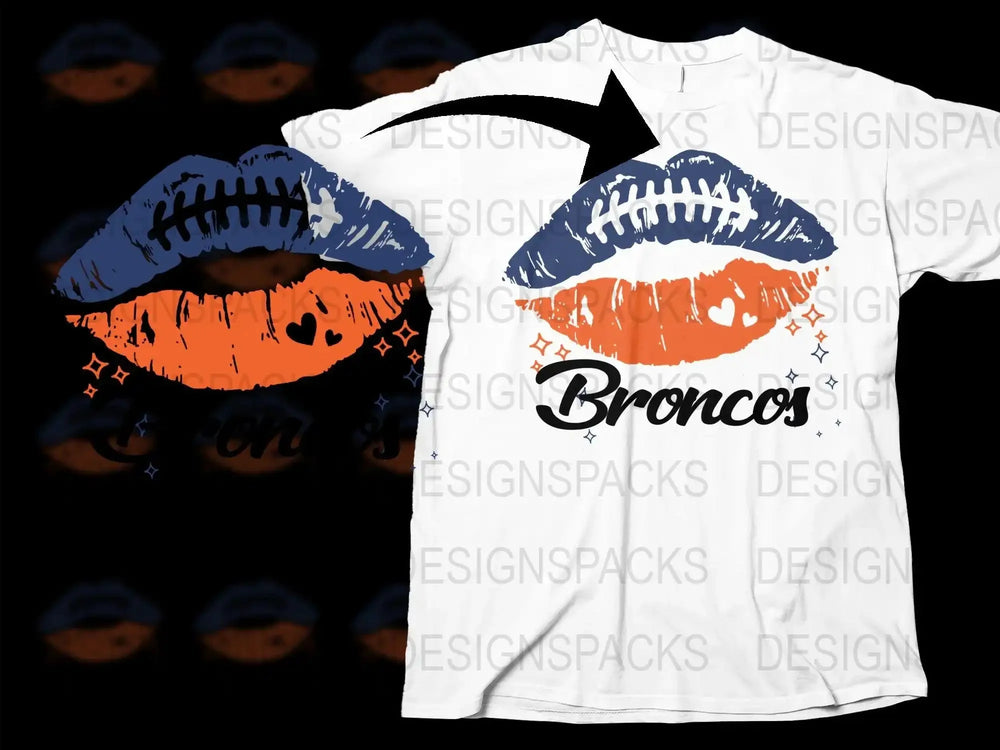 Broncos Football Team Lip Art Graphic Png Digital Download