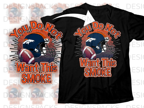 Black t-shirt graphic with football helmet, ball, and text 