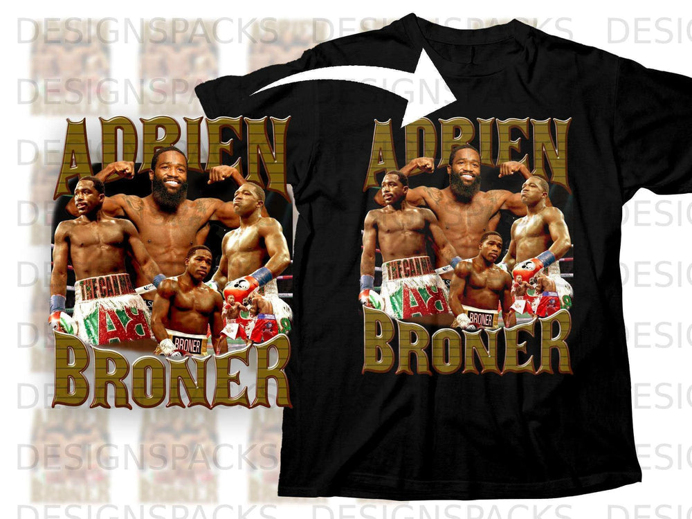 Adrien Broner boxing graphic on a black t-shirt.