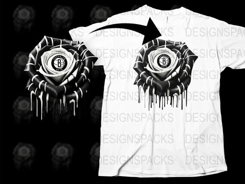 Men's Graphic Tee, Black and White Dripping Rose Logo Design, Urban Streetwear T-Shirt, Unique Fashion Top