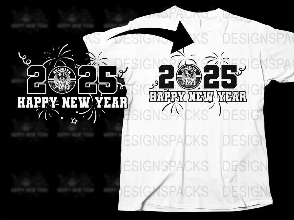 Brooklyn Nets Happy New Year 2025 Png Digital Download