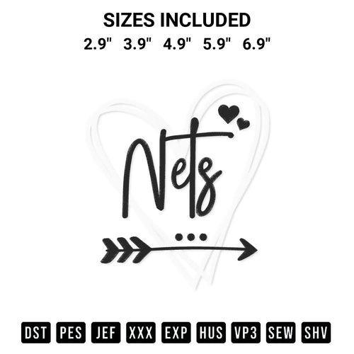 Brooklyn Nets Heart Embroidery Design