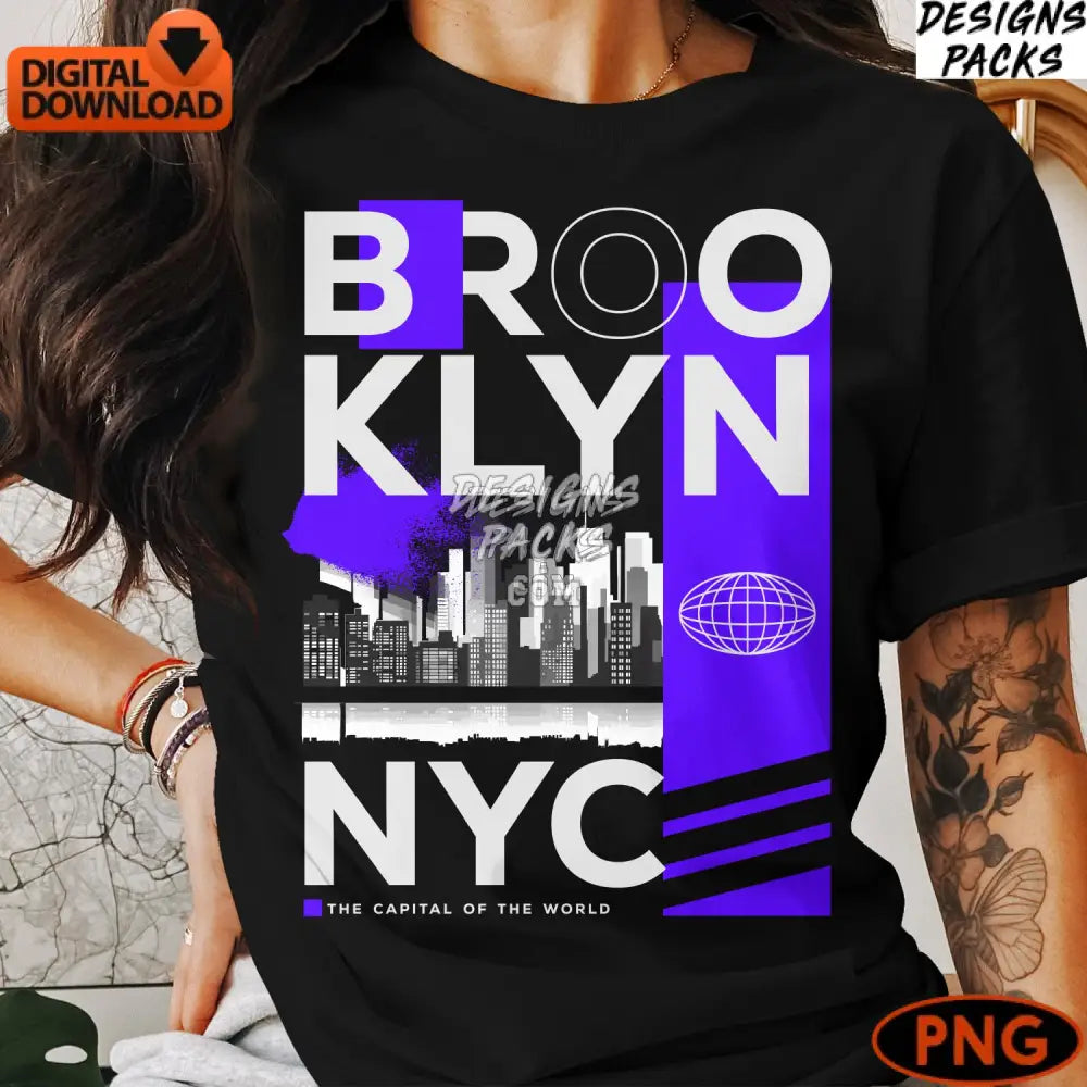 Brooklyn Nyc Skyline Digital Print Modern Cityscape Artwork Urban Instant Download Png