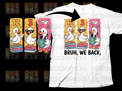 Cartoon Duck School Themed T-Shirt, Kids Back to School Tee, Book and Pencil Design, Unisex Children Clothing