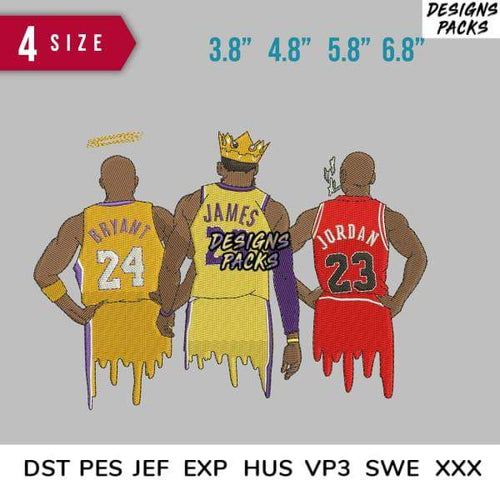 Basketball player embroidery designs in 4 sizes, print-ready formats for DTG, DTF, and tumbler wraps
