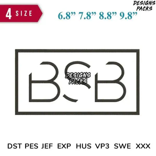 BSB monogram design in 4 sizes for embroidery, DTF, DTG — DST PES JEF EXP formats included