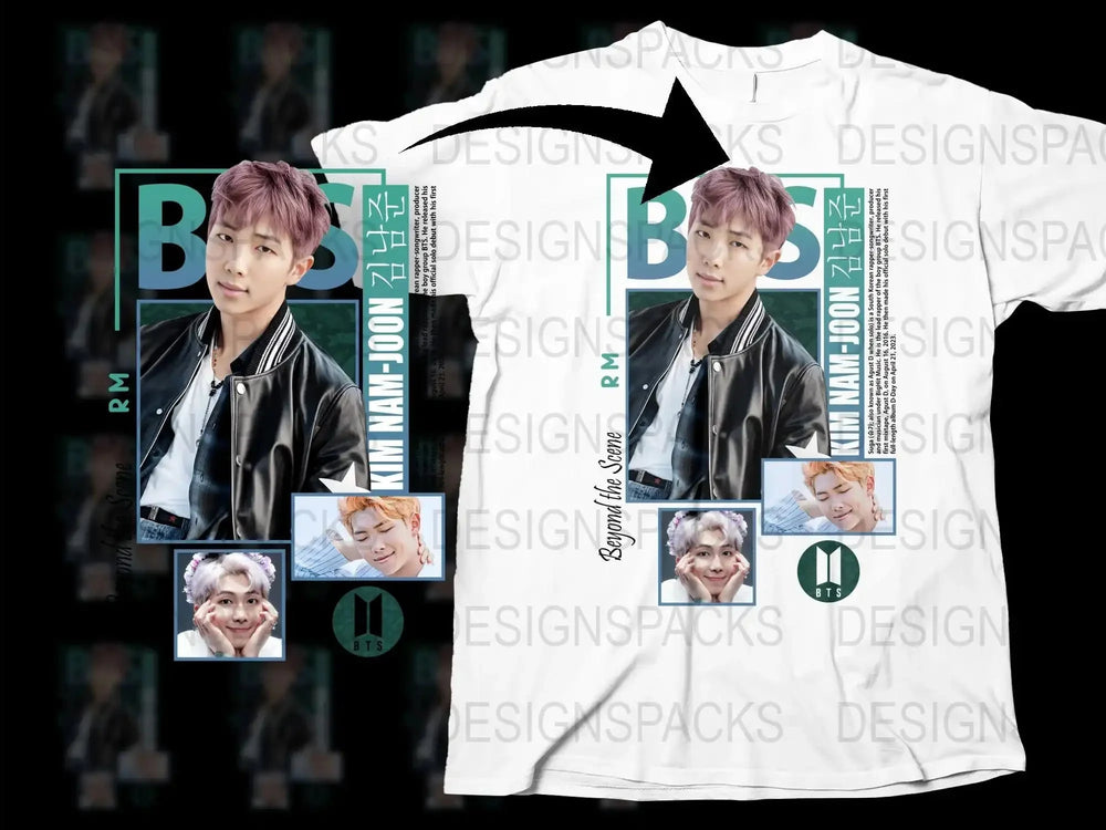 BTS RM Fan T-Shirt, K-Pop Idol Graphic Tee, Kim Namjoon Photocard Design, Music Pop Culture Apparel