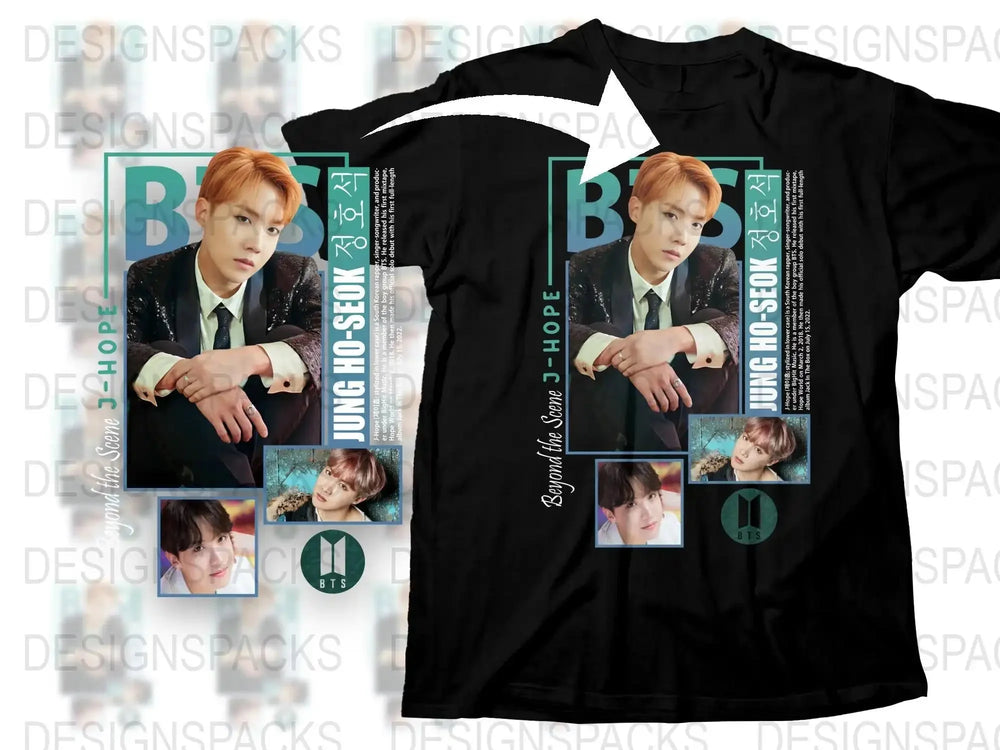 BTS J-Hope Inspired T-Shirt, K-Pop Idol Fashion, Black Tee with Photo Collage, Unisex Band Merchandise, Gift for Fans