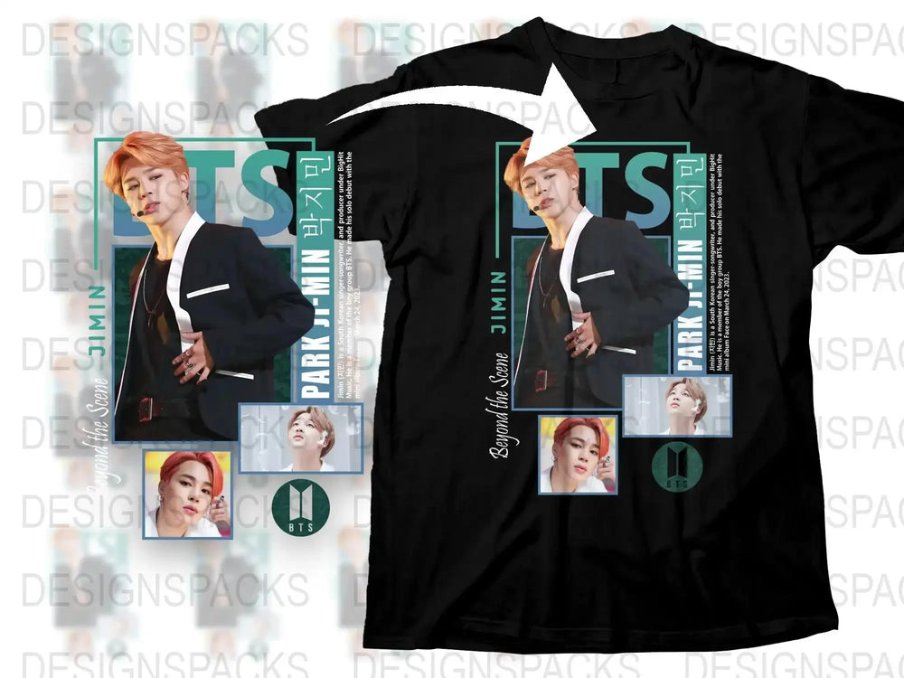 BTS Jimin Fan T-Shirt, K-Pop Idol Graphic Tee, Stylish Music Merchandise, Unisex Black Cotton Shirt