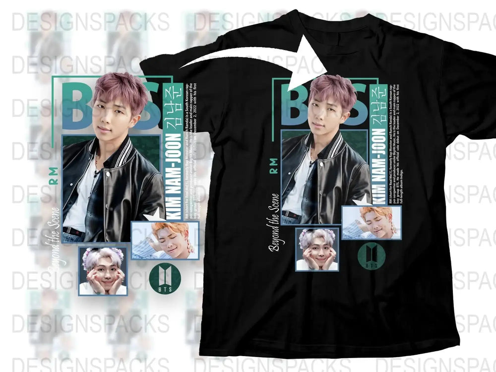 BTS RM Fan T-Shirt, K-Pop Idol Namjoon Graphic Tee, Unisex Black Cotton Shirt, Music Pop Culture Apparel