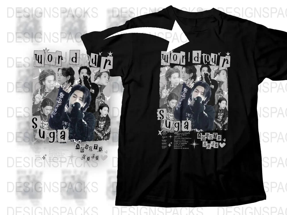 K-Pop Inspired Suga Graphic T-Shirt, Trendy Music Pop Culture Tee, Unique All-Over Print Design Fan Shirt