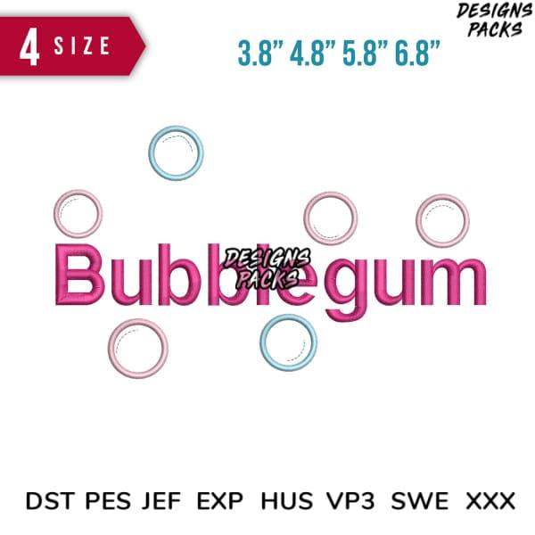 Bubblegum embroidery design in 4 sizes, compatible with DST PES JEF formats for instant download