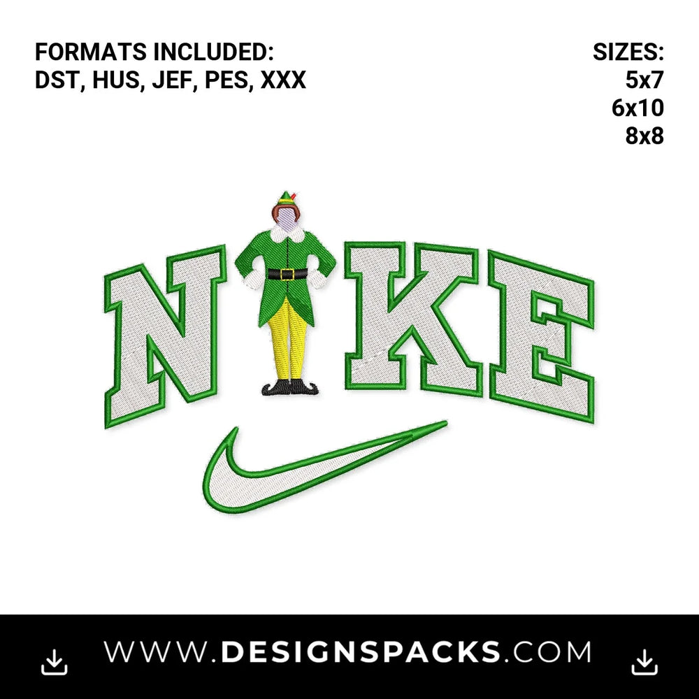 Buddy The Elf Nike Swoosh Embroidery Design - Instant digital download pattern at Designspacks.com