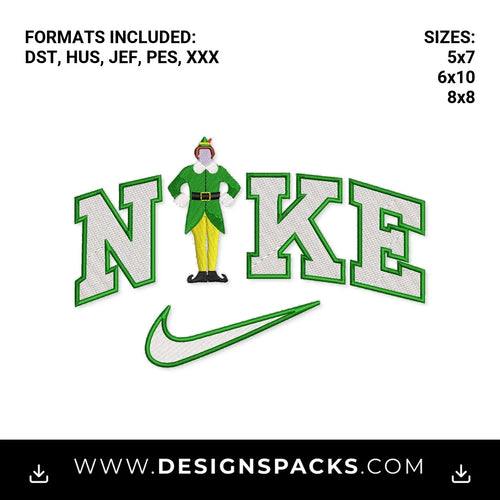 Buddy The Elf Nike Swoosh Embroidery Design - Instant digital download pattern at Designspacks.com