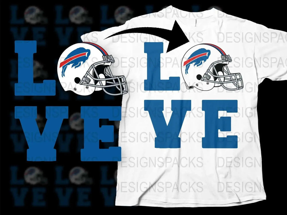 Buffalo Football Team Love Helmet Graphic T-Shirt, Sports Fan Apparel, Casual Wear