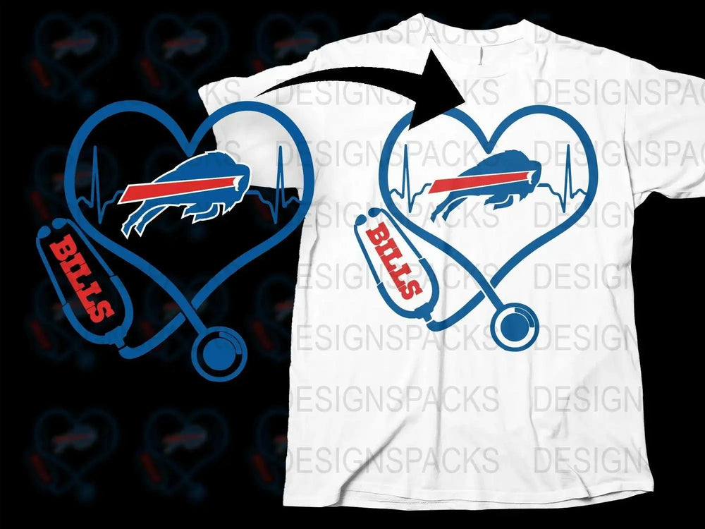 Buffalo Bills Heartbeat T-Shirt, NFL Sports Fan Tee, Graphic Football Shirt, Casual Game Day Apparel