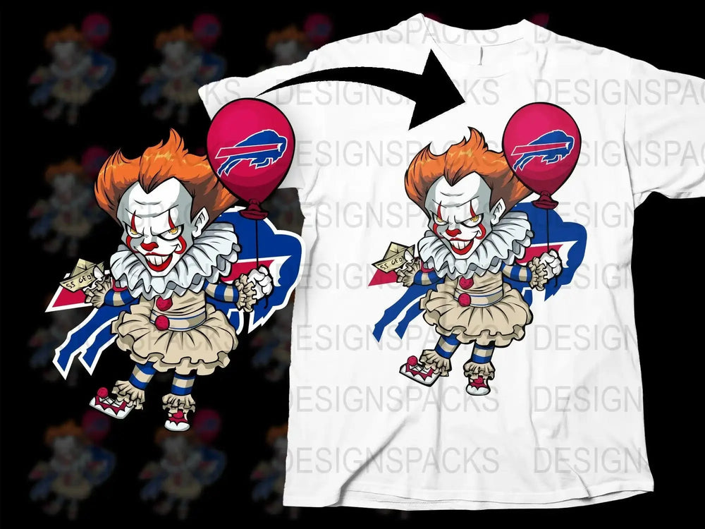Buffalo Bills Scary Clown Balloon Graphic Png Digital Download