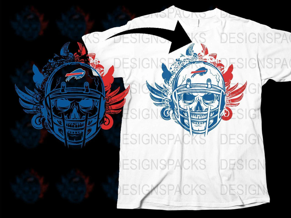 Buffalo Themed Skull T-Shirt, Graphic Print Tee, Football Fan Apparel, Men's White Casual Shirt