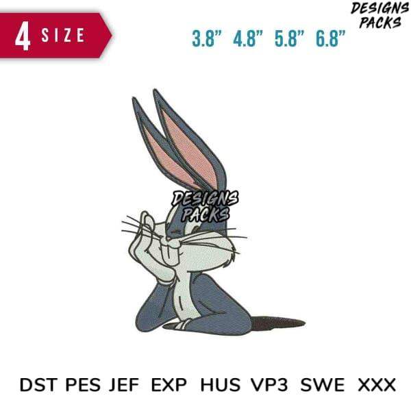 Bugs Bunny embroidery design in 4 sizes, available in DST PES JEF formats for instant download