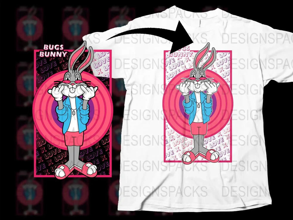 Bugs Bunny Valentine Love Pink Hearts Png Digital Download