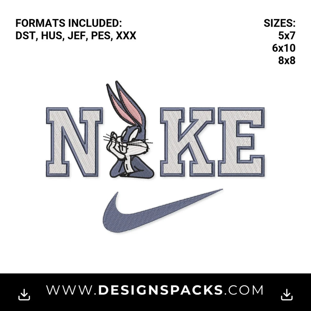 Bugs Bunny Varsity Nike Swoosh Embroidery Design - Instant digital download pattern at Designspacks.com