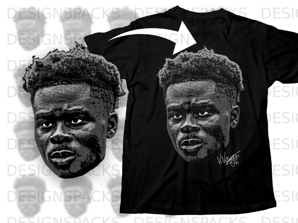 Black T-Shirt with Detailed Face Portrait Graphic Design