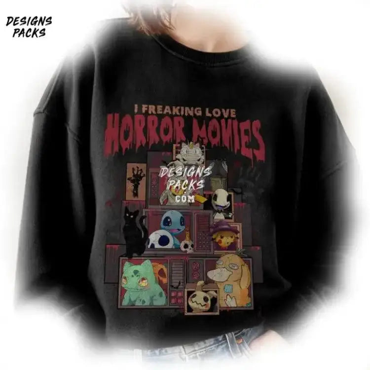 Bulbasaur Charmander Halloween Retro I Freaking Love Horror Movies Pikachu Png Design