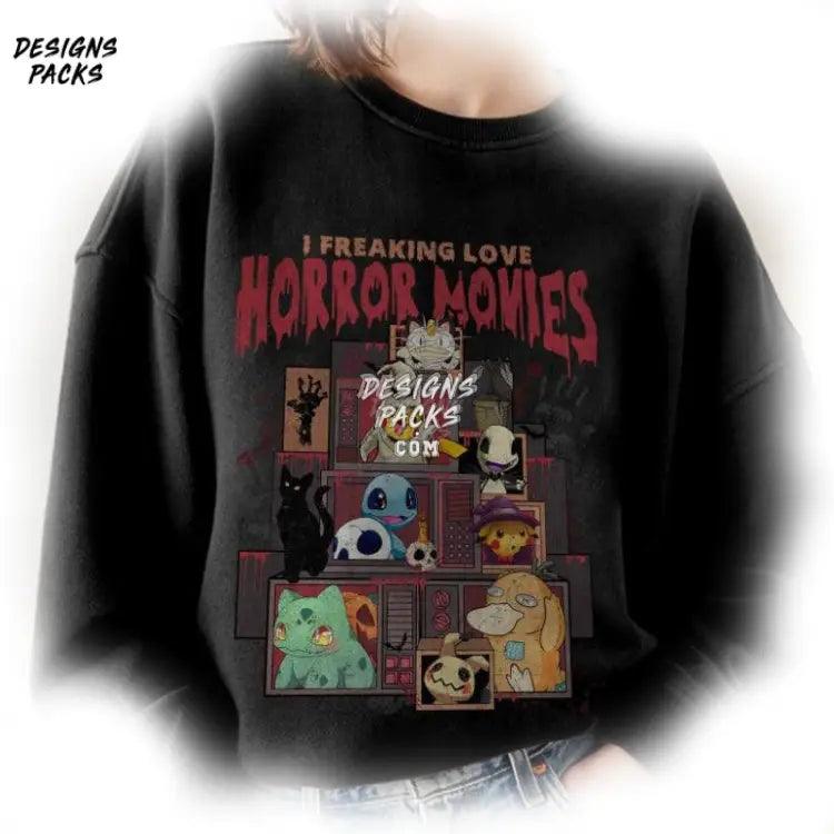 Bulbasaur Charmander Halloween Retro I Freaking Love Horror Movies Pikachu Png Design