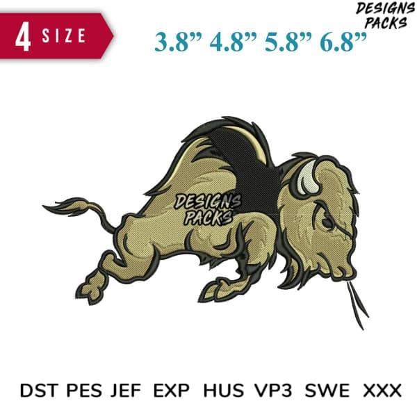 Bison embroidery design in 4 sizes, DST PES JEF formats, print-ready for apparel and crafts