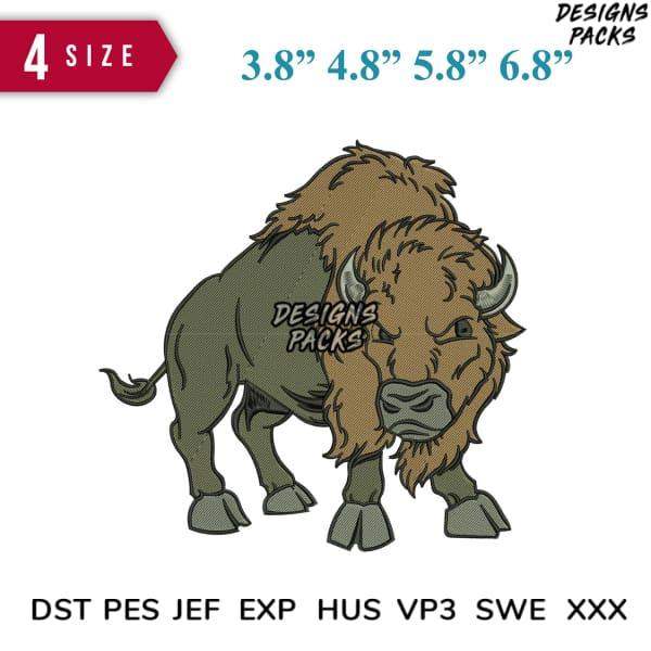 Bison embroidery design in 4 sizes, available in DST PES JEF formats for instant download
