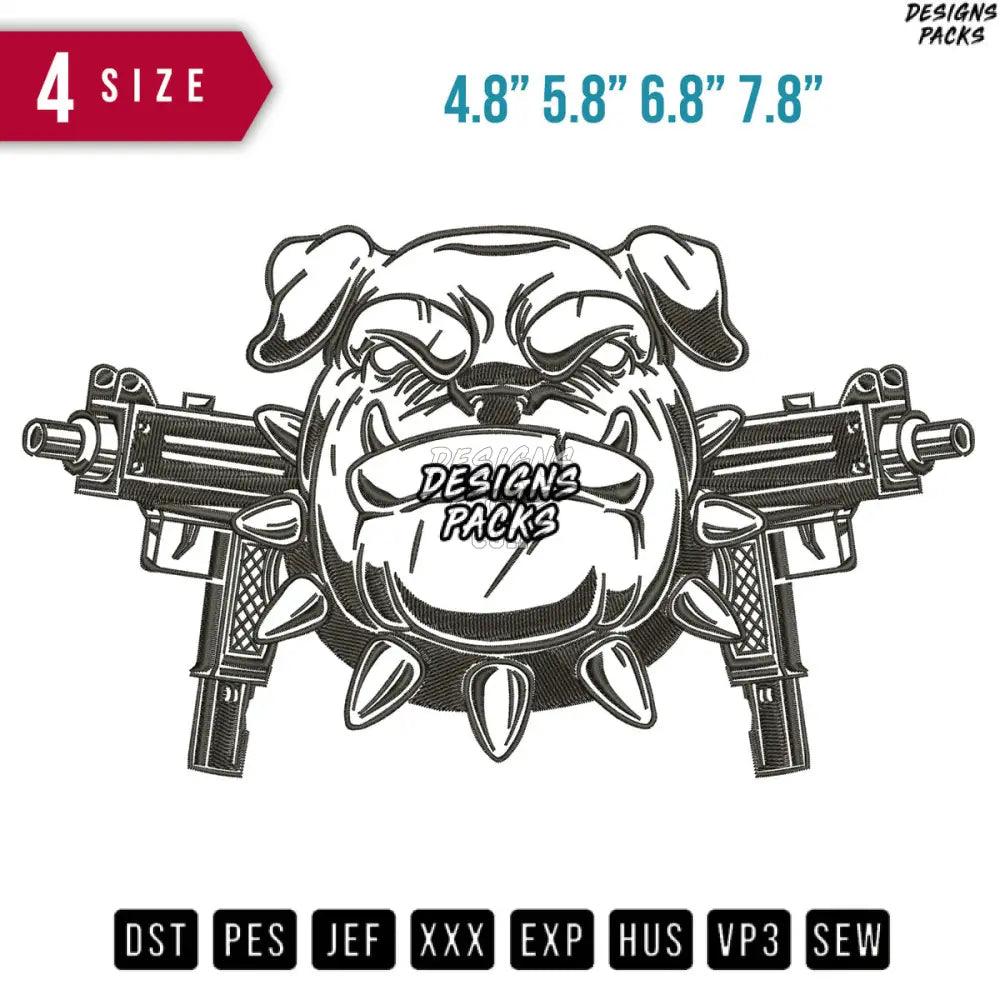 Bulldog Gun Embroidery Design