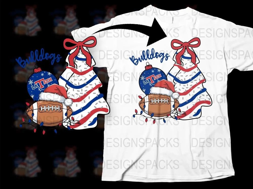 Bulldogs Football T-Shirt, Christmas Santa Hat, Festive Holiday Graphic Tee, School Spirit Wear