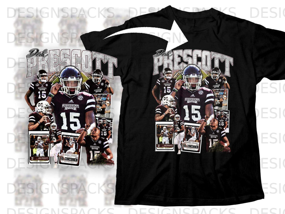 Dak Prescott Mississippi State football jersey with team logos and numbers.