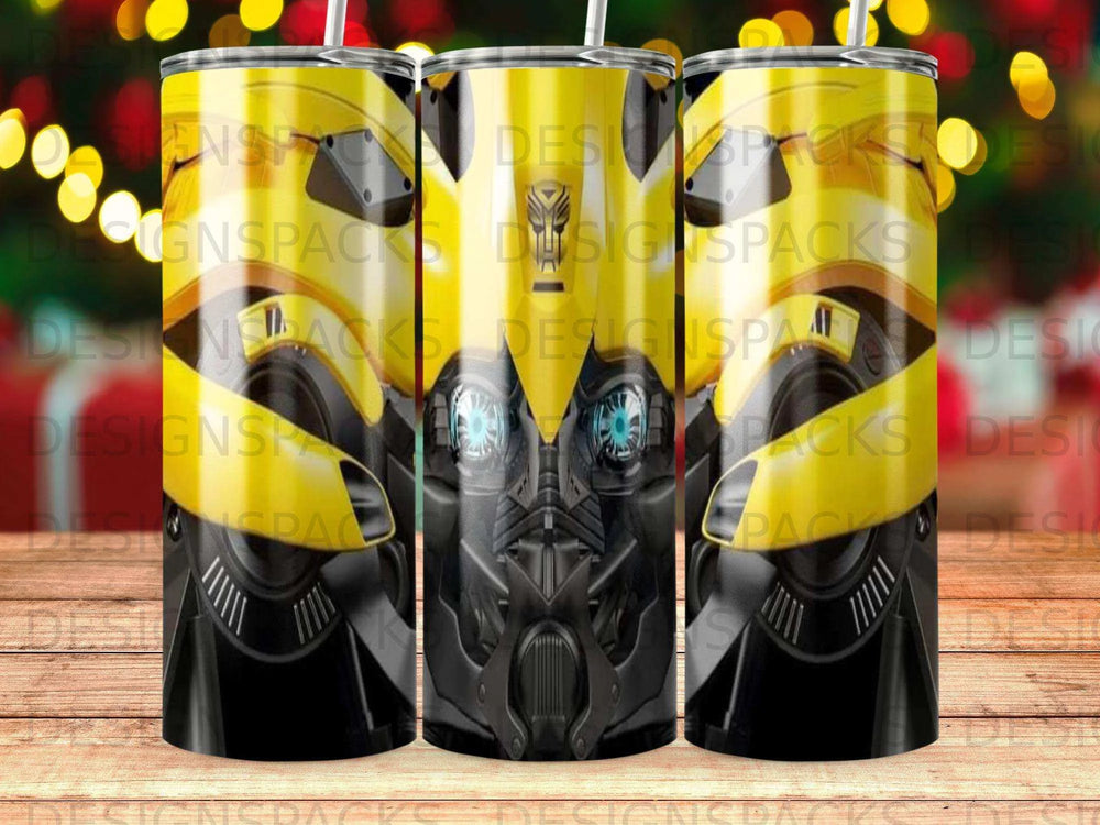 Bumblebee Robot Face Character Tumbler Digital Wrap Design