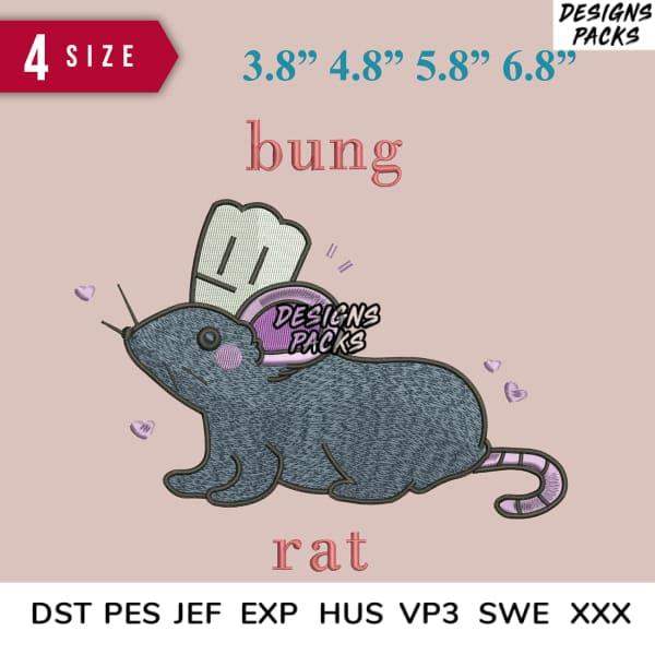 Cute embroidered rat design with chef hat, available in 4 sizes, DTF/DTG & embroidery formats