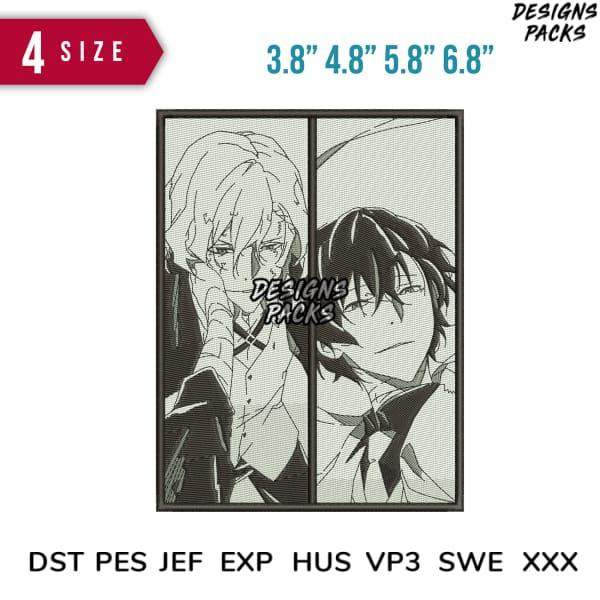 Anime character embroidery design in 4 sizes, print-ready formats for DTG/DTF, tumbler wraps