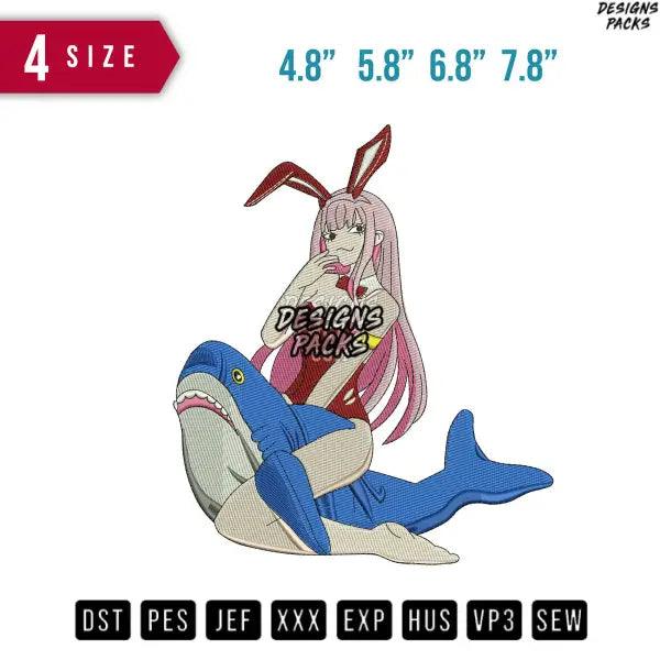 Bunny Anime Girl Dolphine Embroidery Design