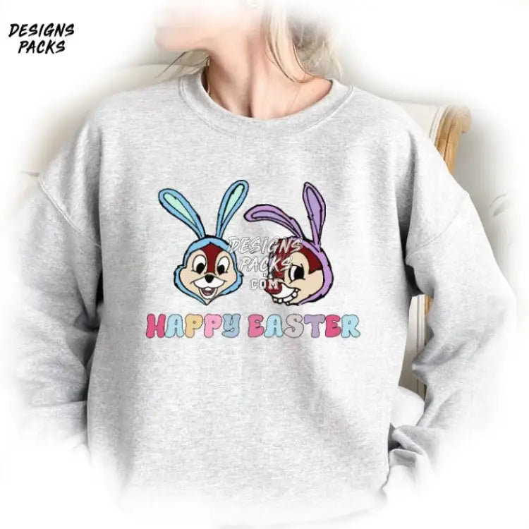 Bunny Chip And Dale Happy Easter Day Aesthetic Cartoon Chipmunks Png Design