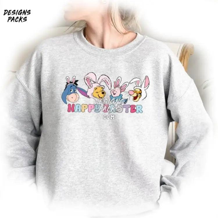 Bunny Piglet Eeyore Happy Easter Day Aesthetic Cartoon Winnie The Pooh Png Design